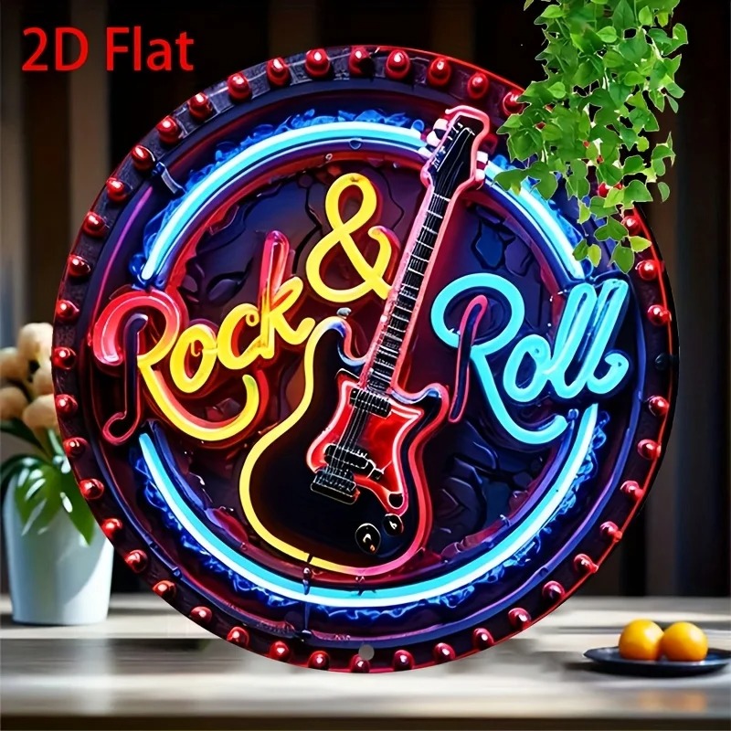 Vintage Collectible Plates - A Vintage Rock Neon Sign, 2Dflat