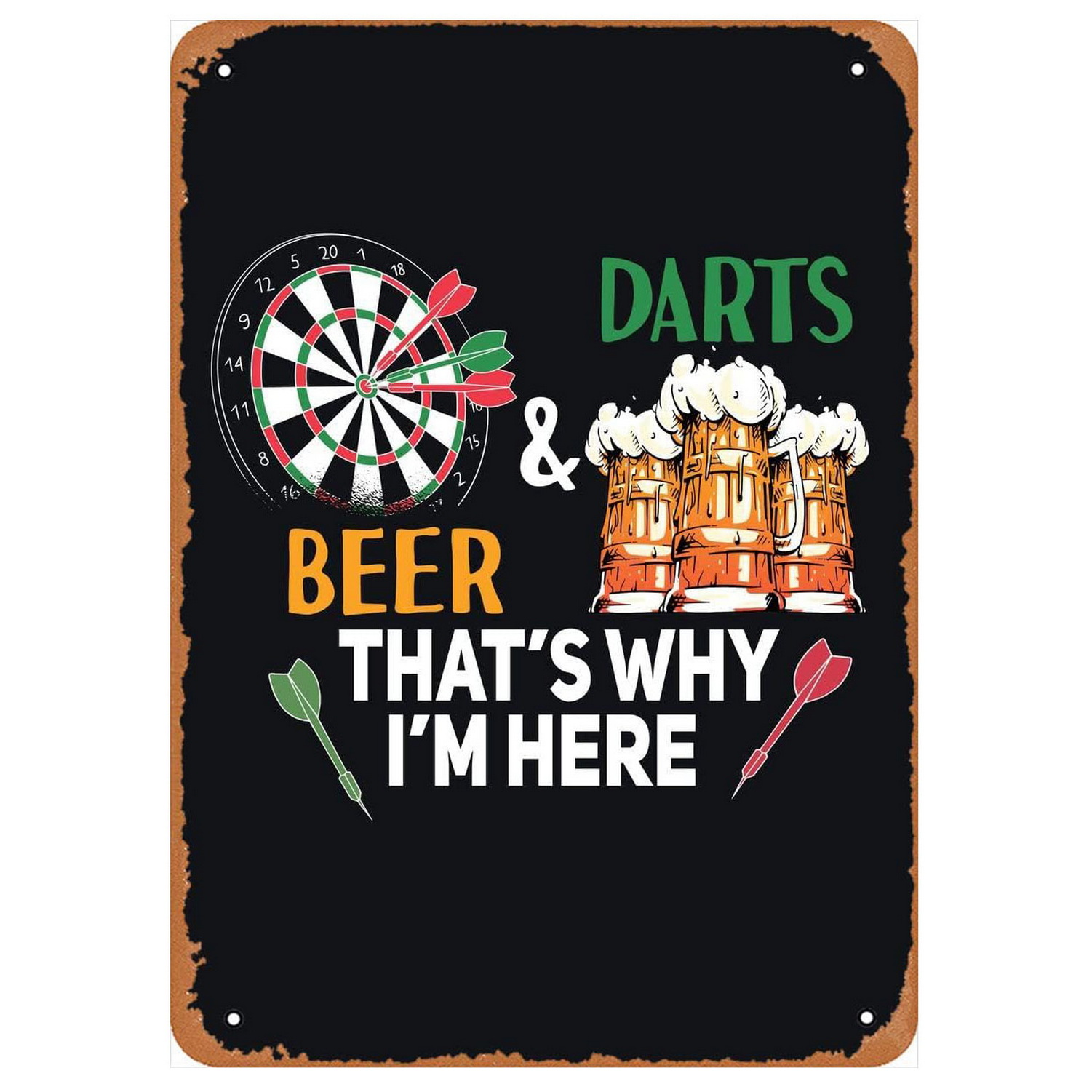 Vintage Darts & Beer Tin Sign, - Vintage Collectible Plates recension och pris